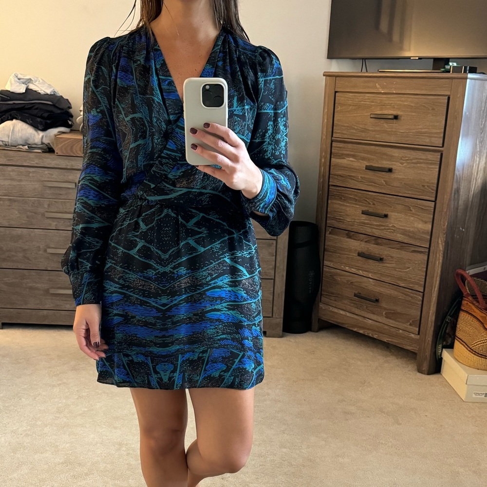Parker Silk Longsleeve Printed Dress Sz S